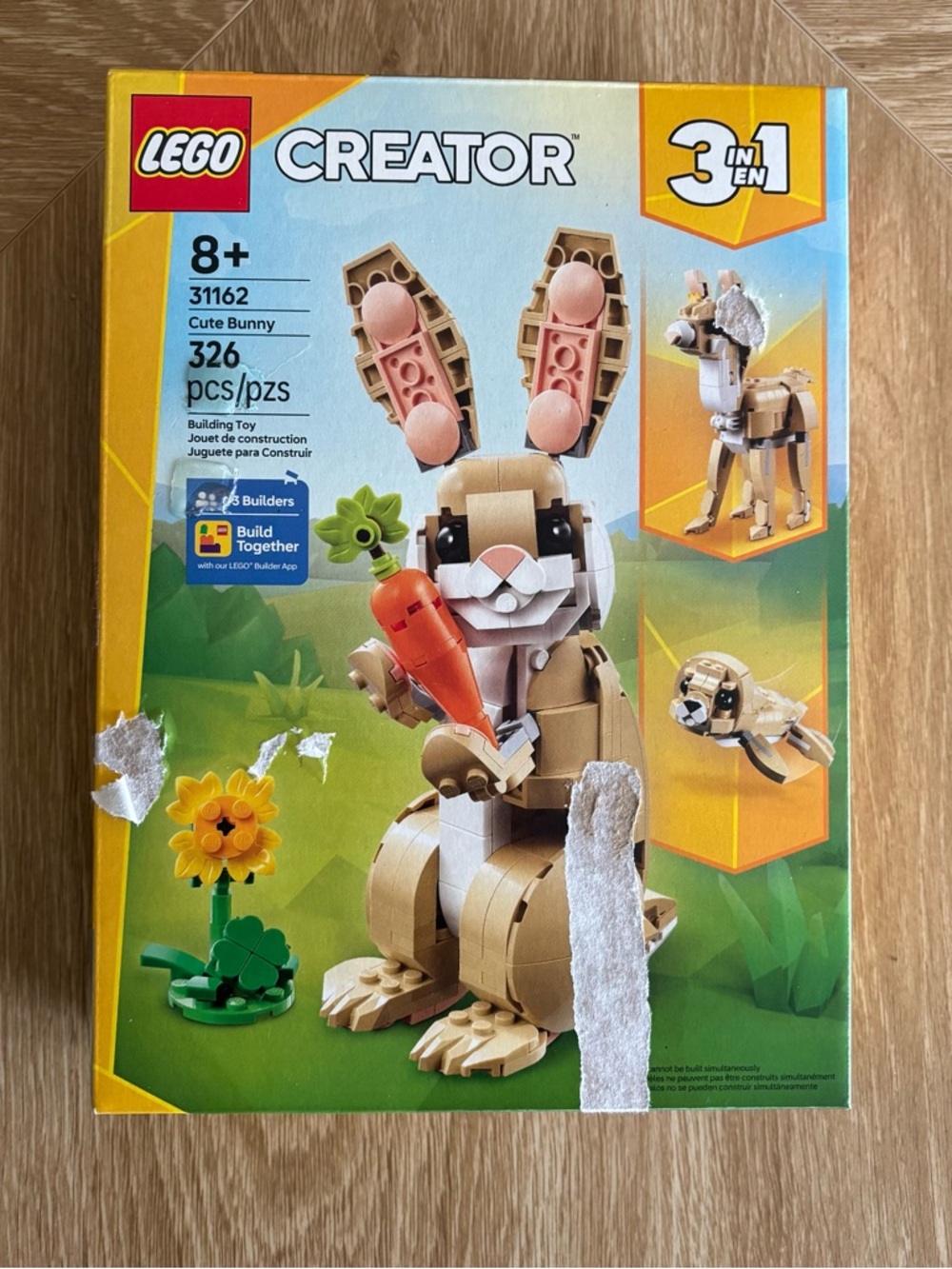 Lego Creator Tan and White Bunny with Orange Carrot and Green Flower